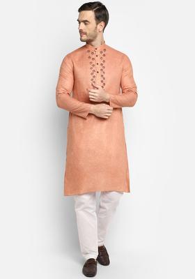 Nude Yoke Design Cotton Kurta Set For Men