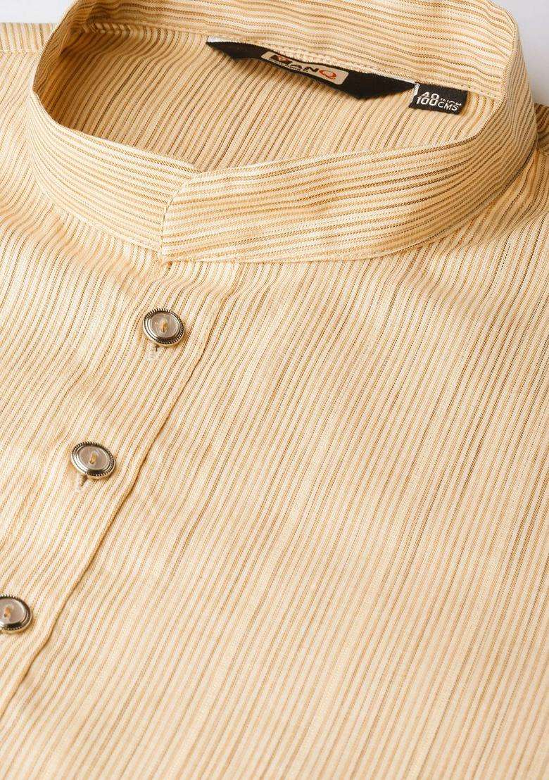 Beige Striped Cotton Kurta Set For Men - Indya