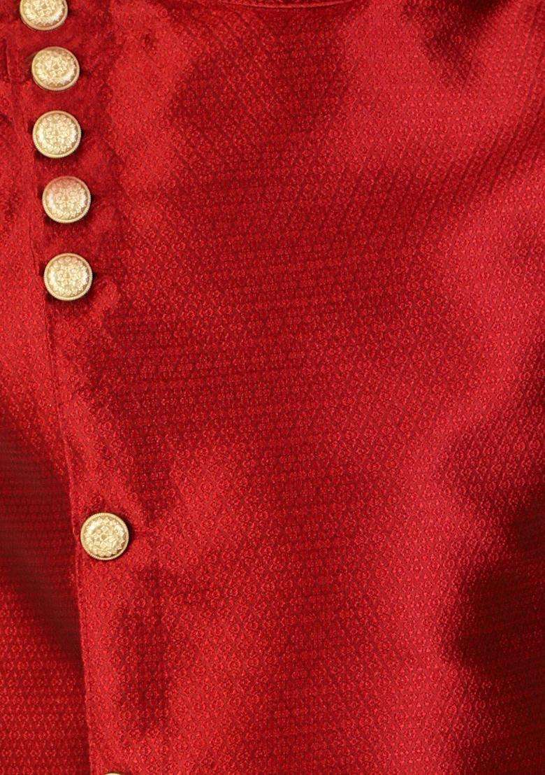 Maroon Solid Silk Blend Kurta Set For Men - Indya
