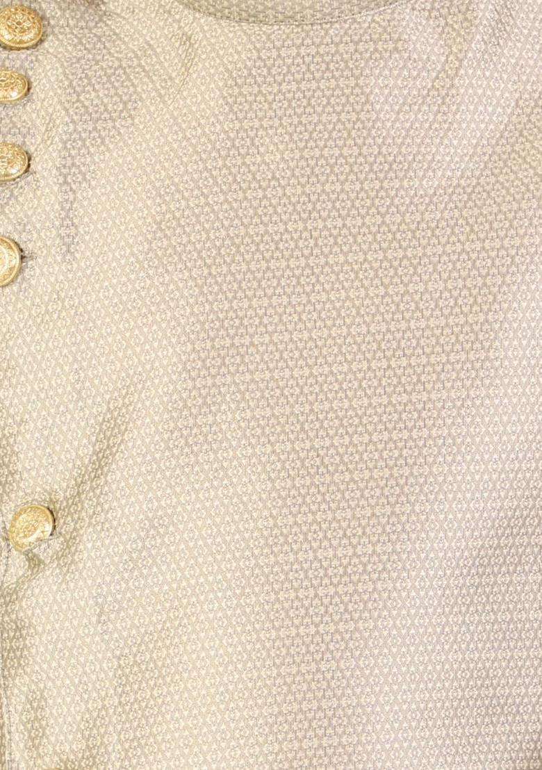 Gold Woven Design Silk Blend Kurta Set For Men - Indya