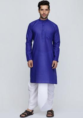 Blue Striped Cotton Kurta Set For Men