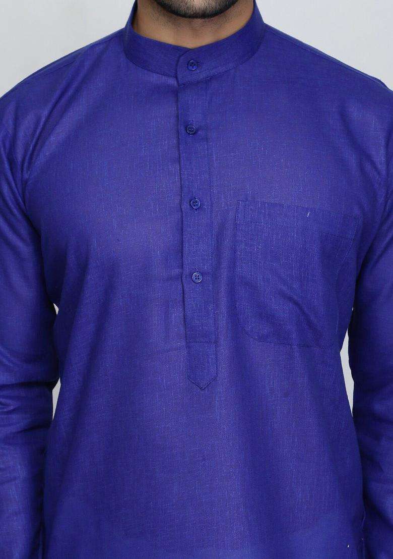 Blue Striped Cotton Kurta Set For Men - Indya