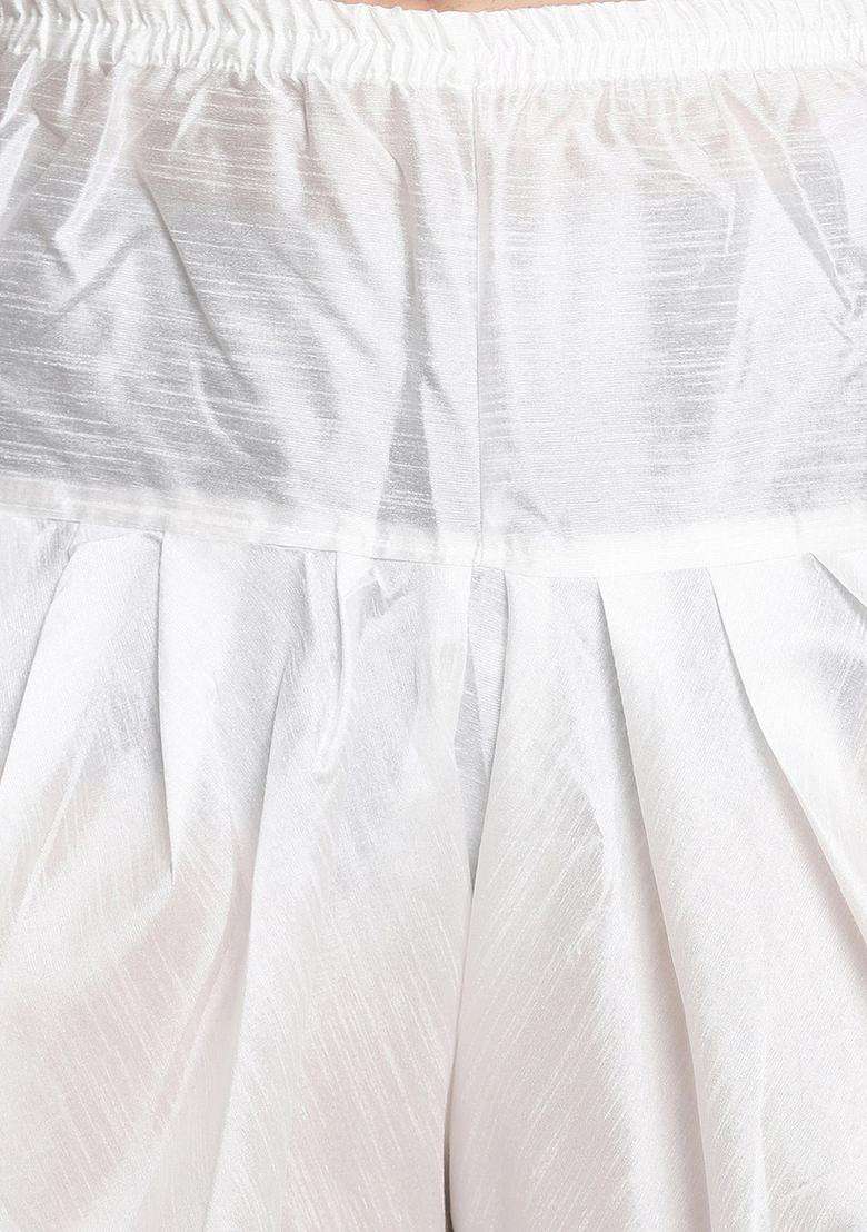 White Self Design Silk Kurta Set For Men - Indya