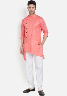 Coral Solid Cotton Kurta Set For Men
