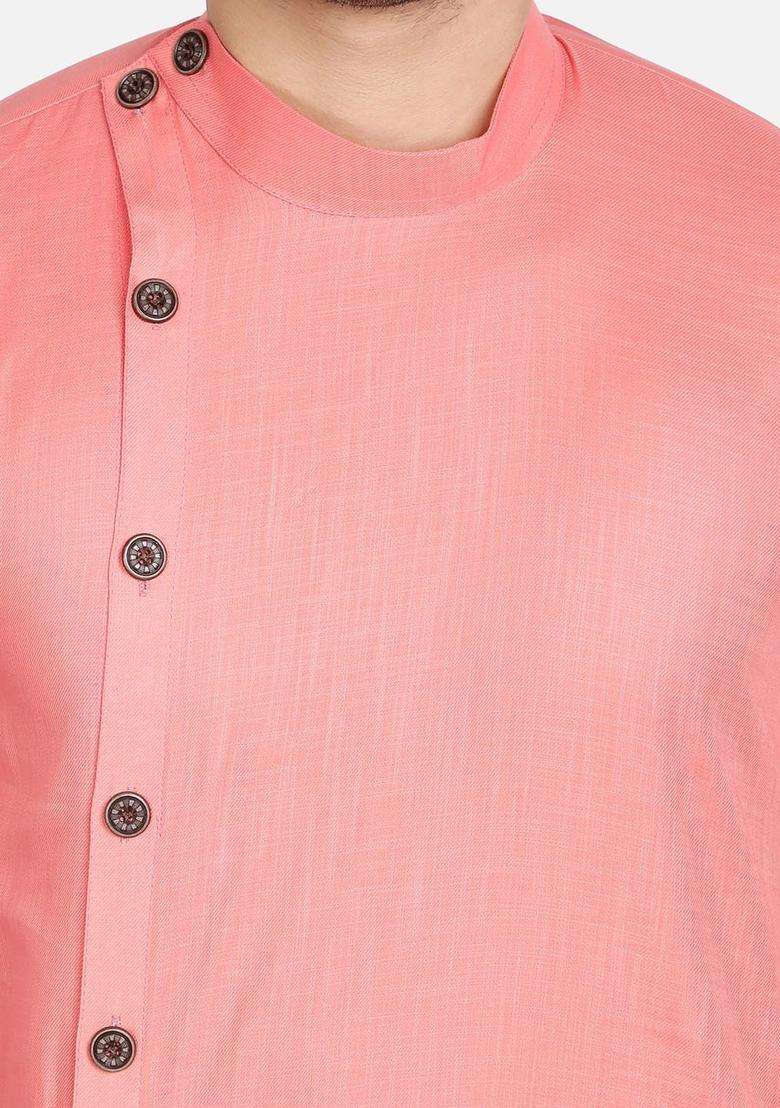 Coral Solid Cotton Kurta Set For Men - Indya