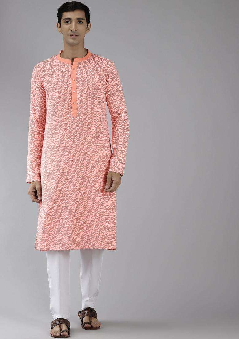 Coral Printed Cotton Kurta Set For Men - Indya