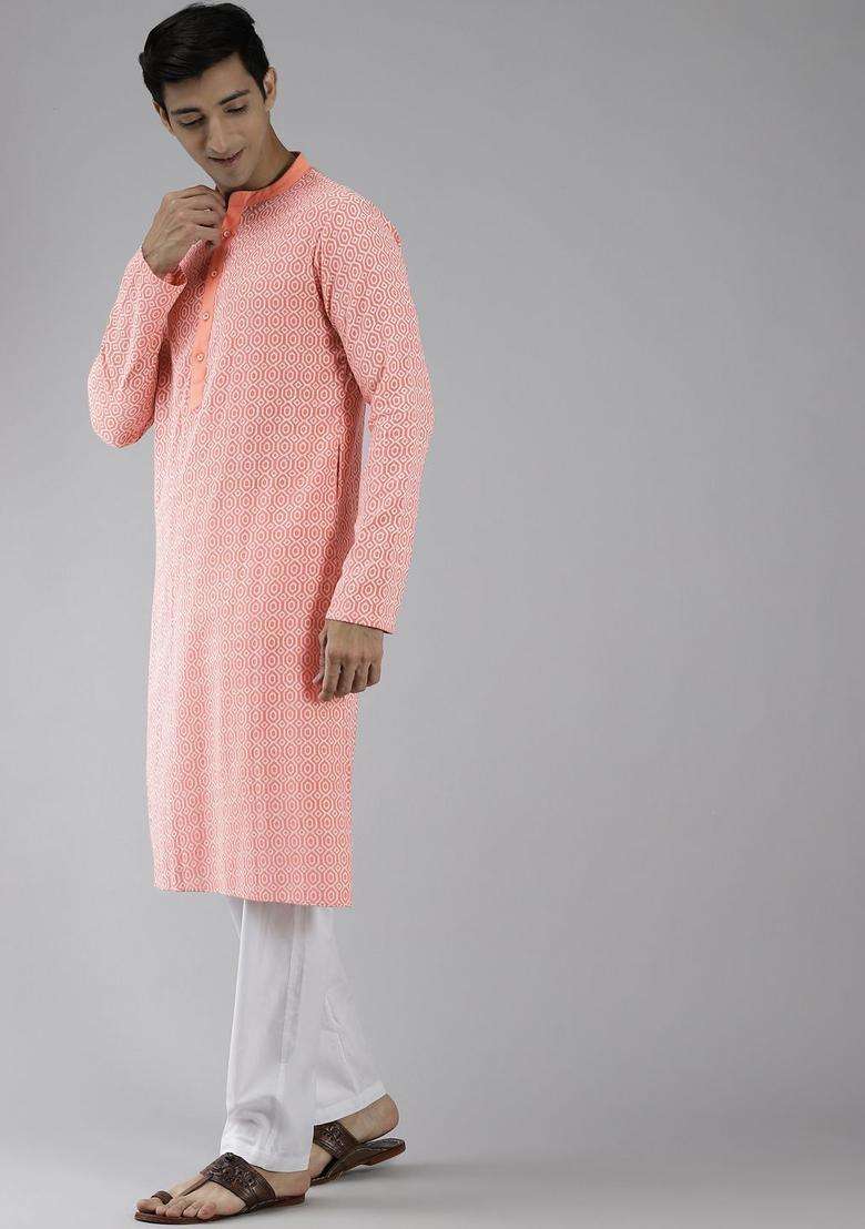 Coral Printed Cotton Kurta Set For Men - Indya