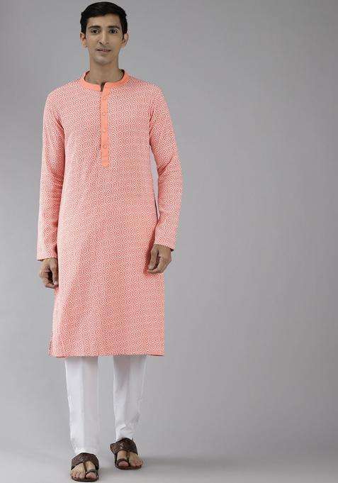 Coral Printed Cotton Kurta Set For Men