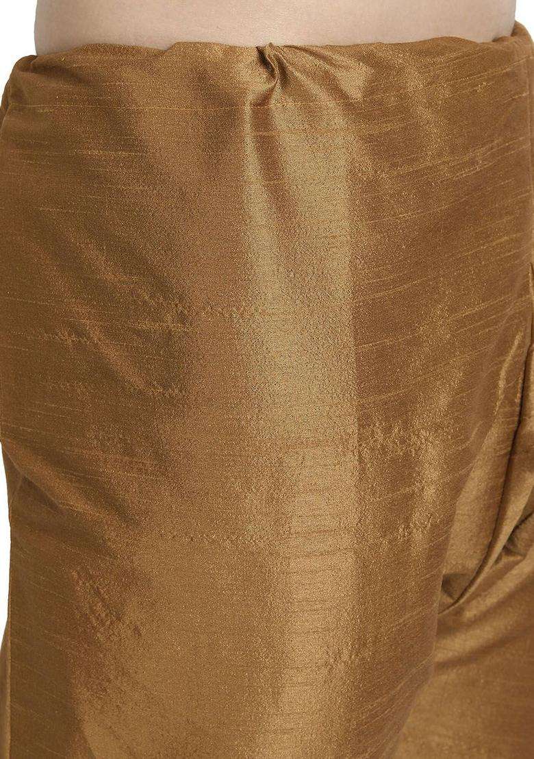 Brown Self Design Silk Kurta Set For Men - Indya