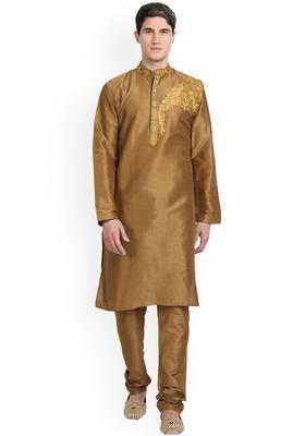 Brown Embroidered Silk Kurta Set For Men