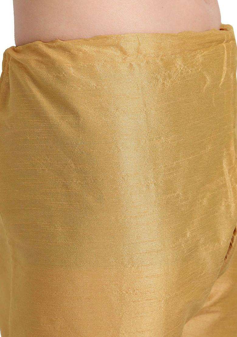 Gold Embroidered Silk Kurta Set For Men - Indya