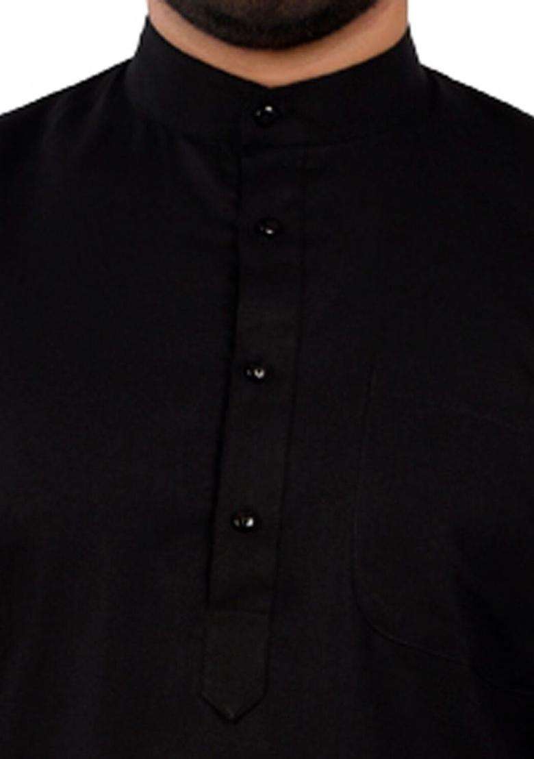 Black Self Design Cotton Kurta Set For Men - Indya