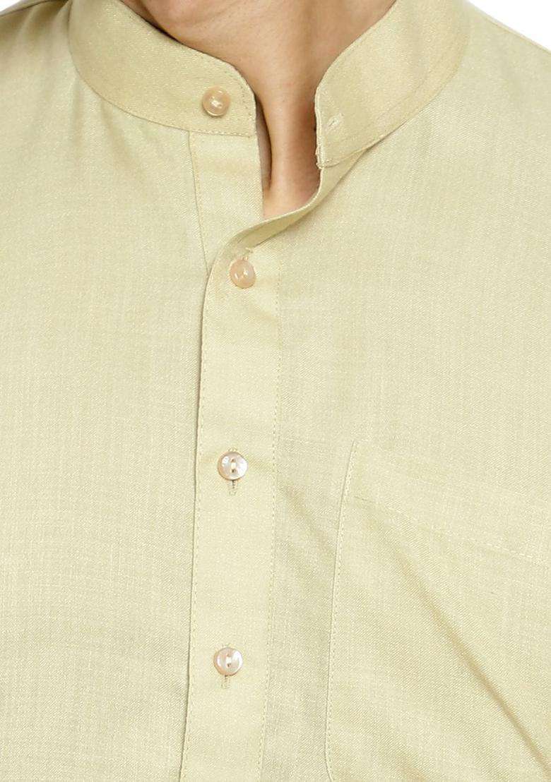 Beige Striped Cotton Kurta Set For Men - Indya