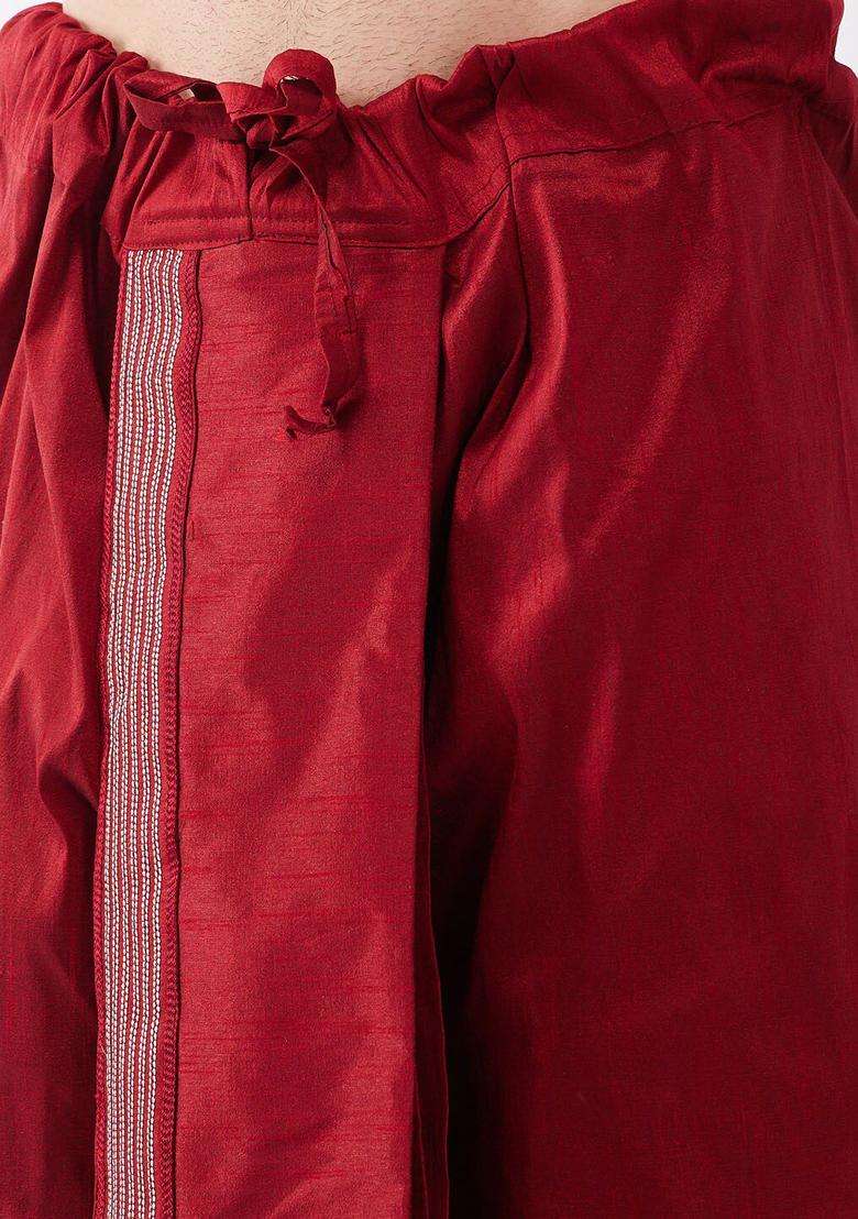 Gold Solid Silk Kurta Set For Men - Indya