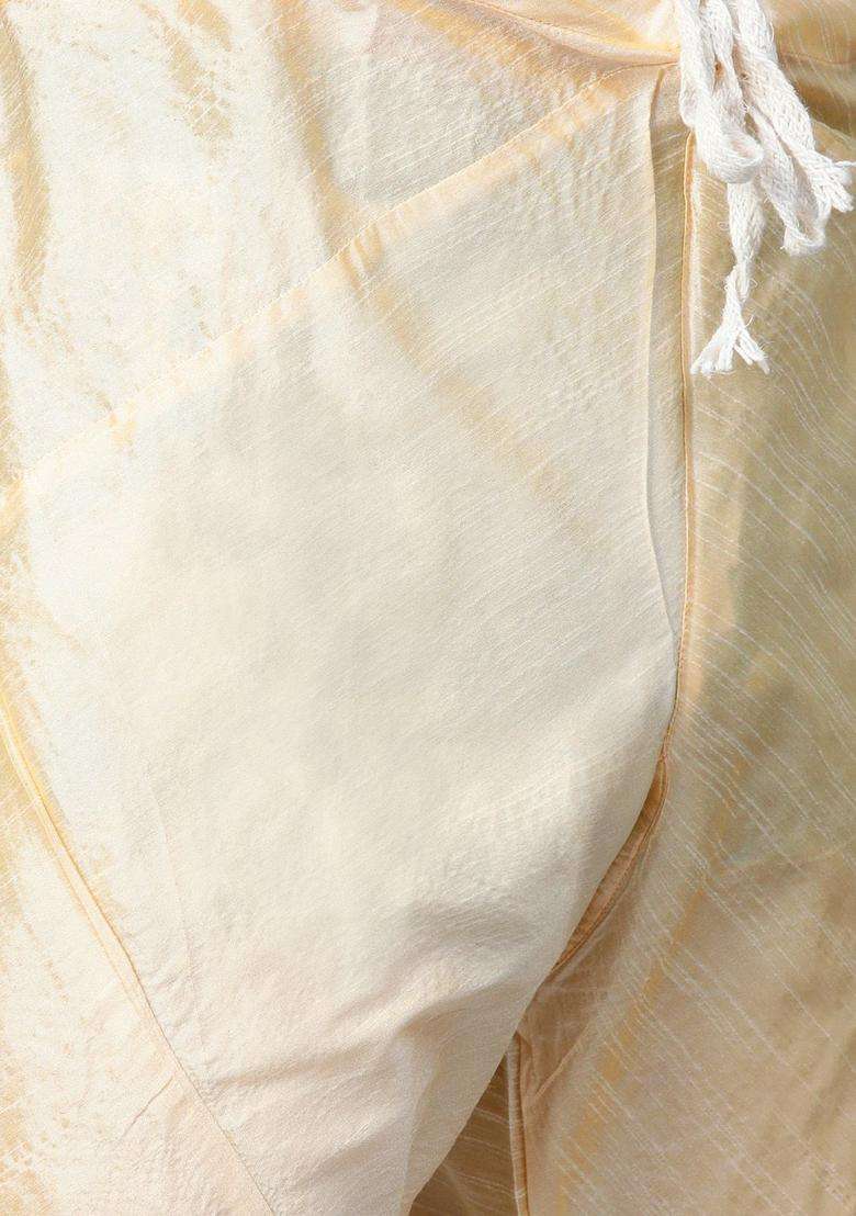 Beige Solid Silk Kurta Set For Men - Indya