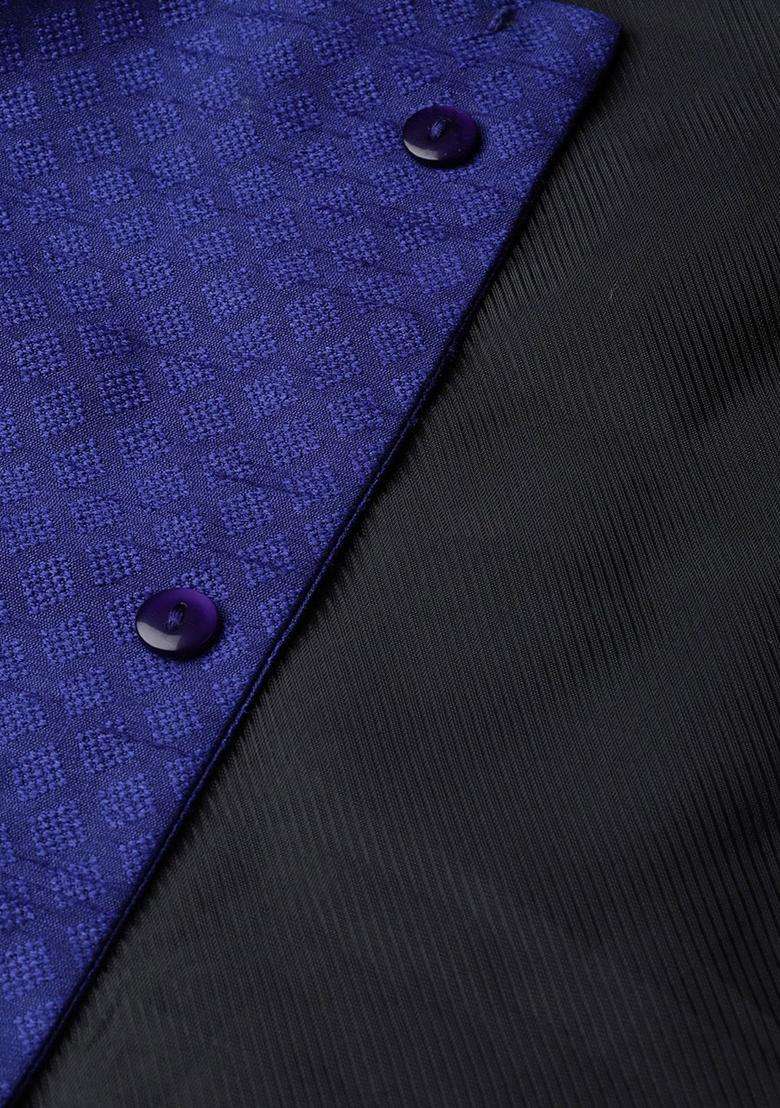 Blue Self Design Silk Blend Kurta Set For Men - Indya
