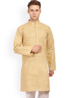 Beige Solid Cotton Kurta Set For Men