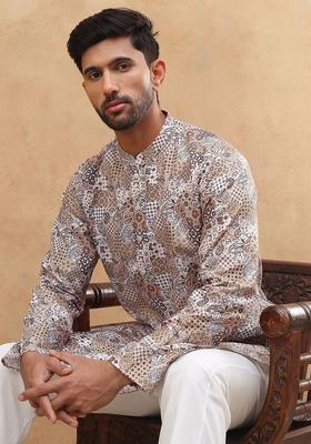 Multi Printed Cotton Kurta Set For Men