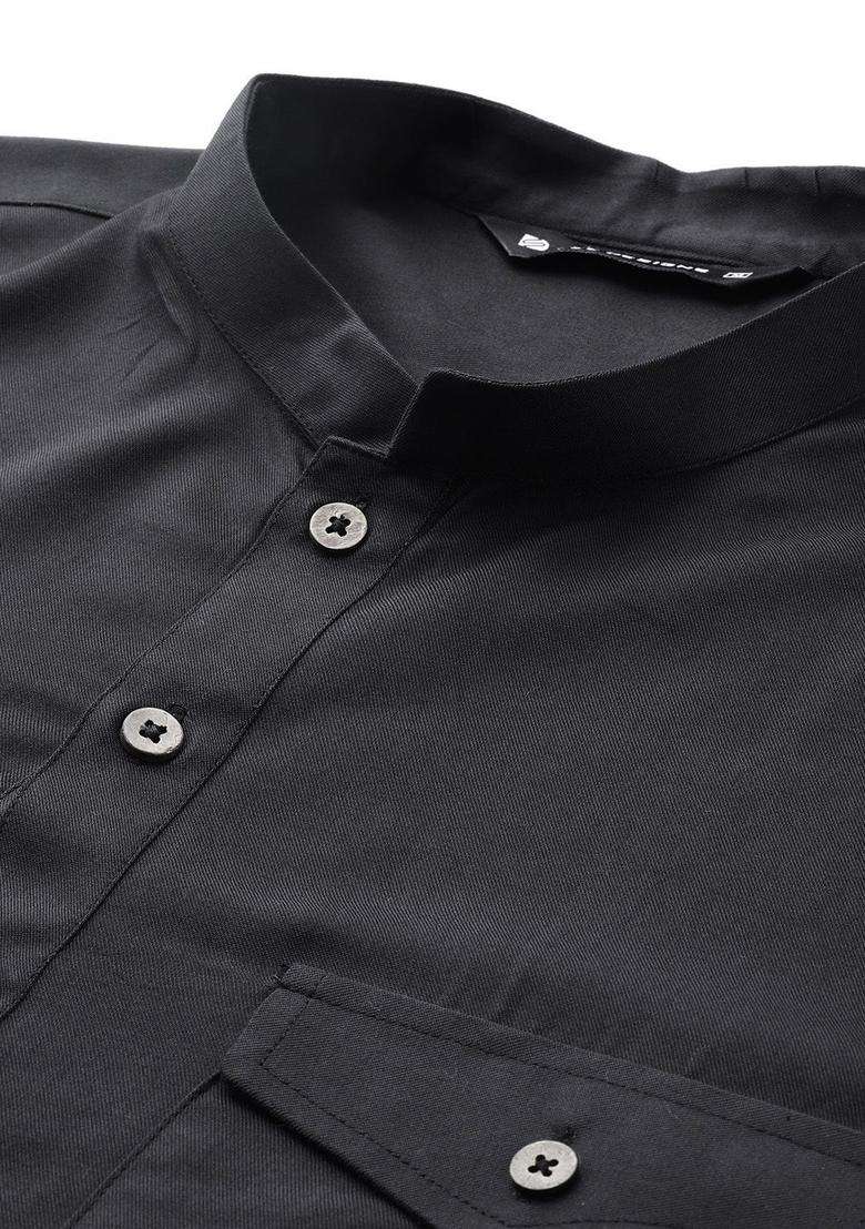Black Solid Viscose Kurta Set For Men - Indya