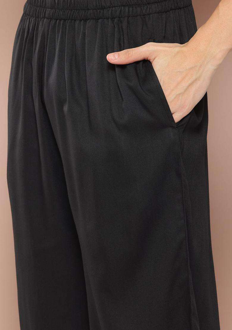 Black Solid Viscose Kurta Set For Men - Indya
