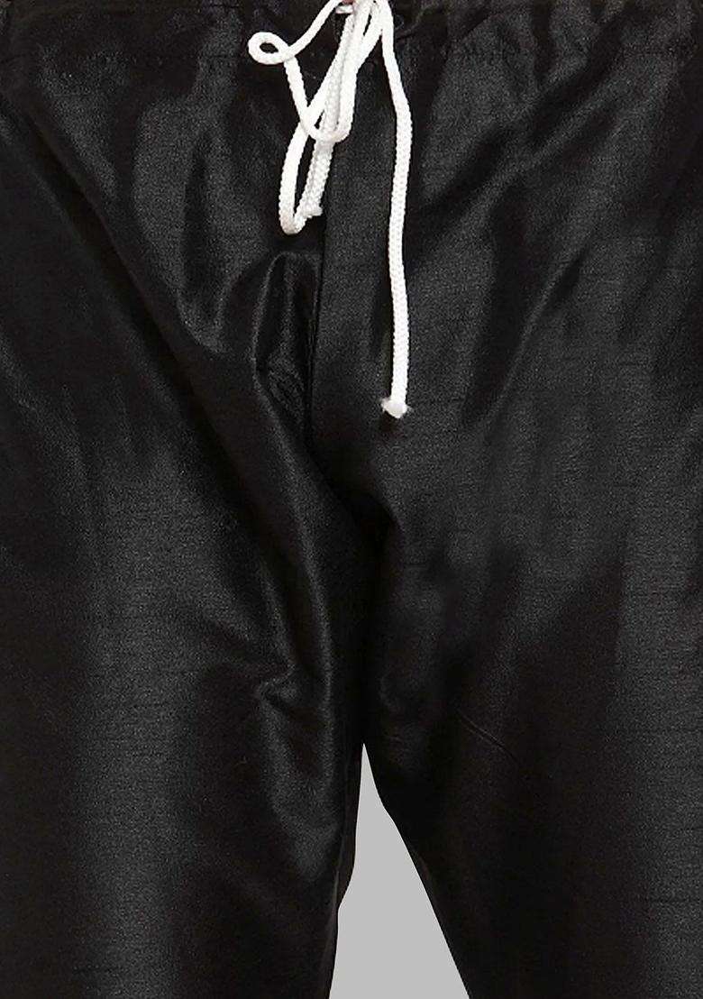 Black Solid Cotton Kurta Set For Men - Indya