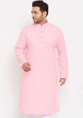 Pink Solid Cotton Kurta Set For Men