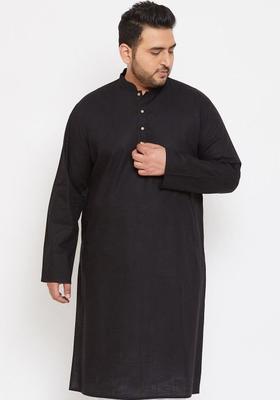 Black Solid Cotton Kurta Set For Men