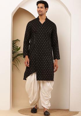 Black Printed Viscose Kurta Set For Men