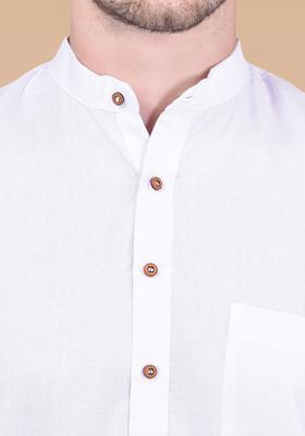 White Solid Cotton Kurta Set For Men