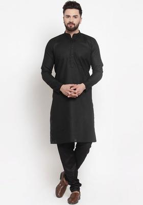 Black Solid Viscose Kurta Set For Men