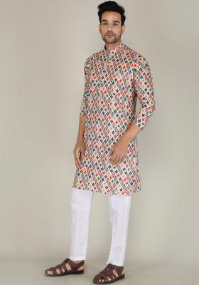 Multi Printed Cotton Kurta Set For Men
