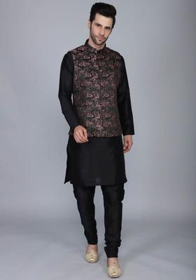 Pink Solid Silk Kurta Set For Men