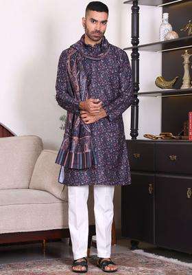 Multi Embroidered Cotton Kurta Set For Men