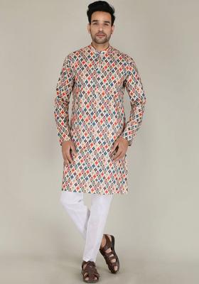 Multi Printed Cotton Kurta Set For Men