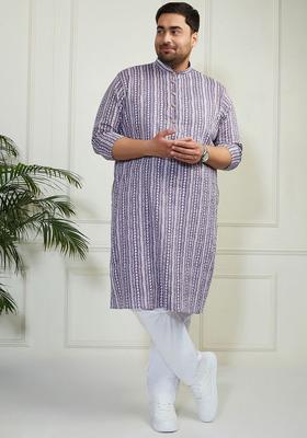 Purple Striped Cotton Kurta Set For Men