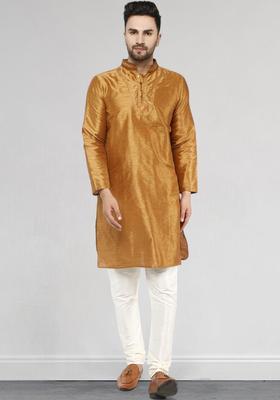 Brown Yoke Design Silk Kurta Set For Men