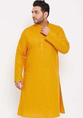 Yellow Solid Cotton Kurta Set For Men