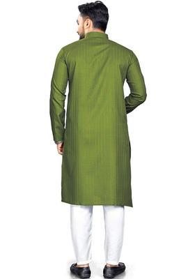 Olive Self Design Cotton Kurta Set For Men