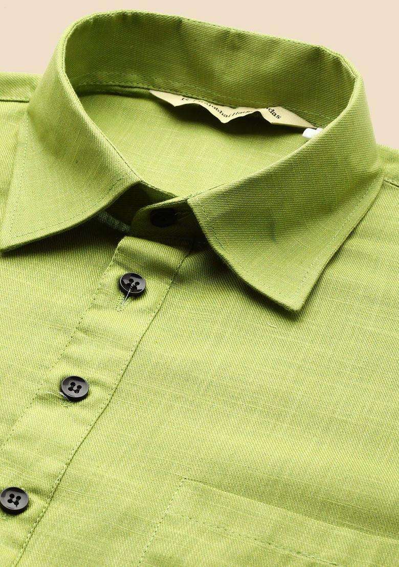 Green Self Design Cotton Kurta Set For Men - Indya