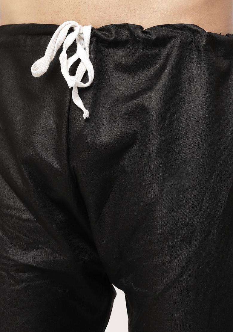 Black Solid Cotton Kurta Set For Men - Indya
