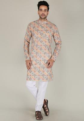 Grey Self Design Cotton Kurta Set For Men