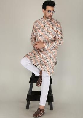 Multi Printed Cotton Kurta Set For Men