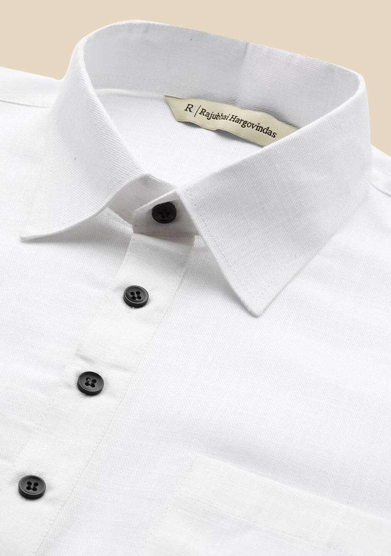 White Self Design Cotton Kurta Set For Men - Indya