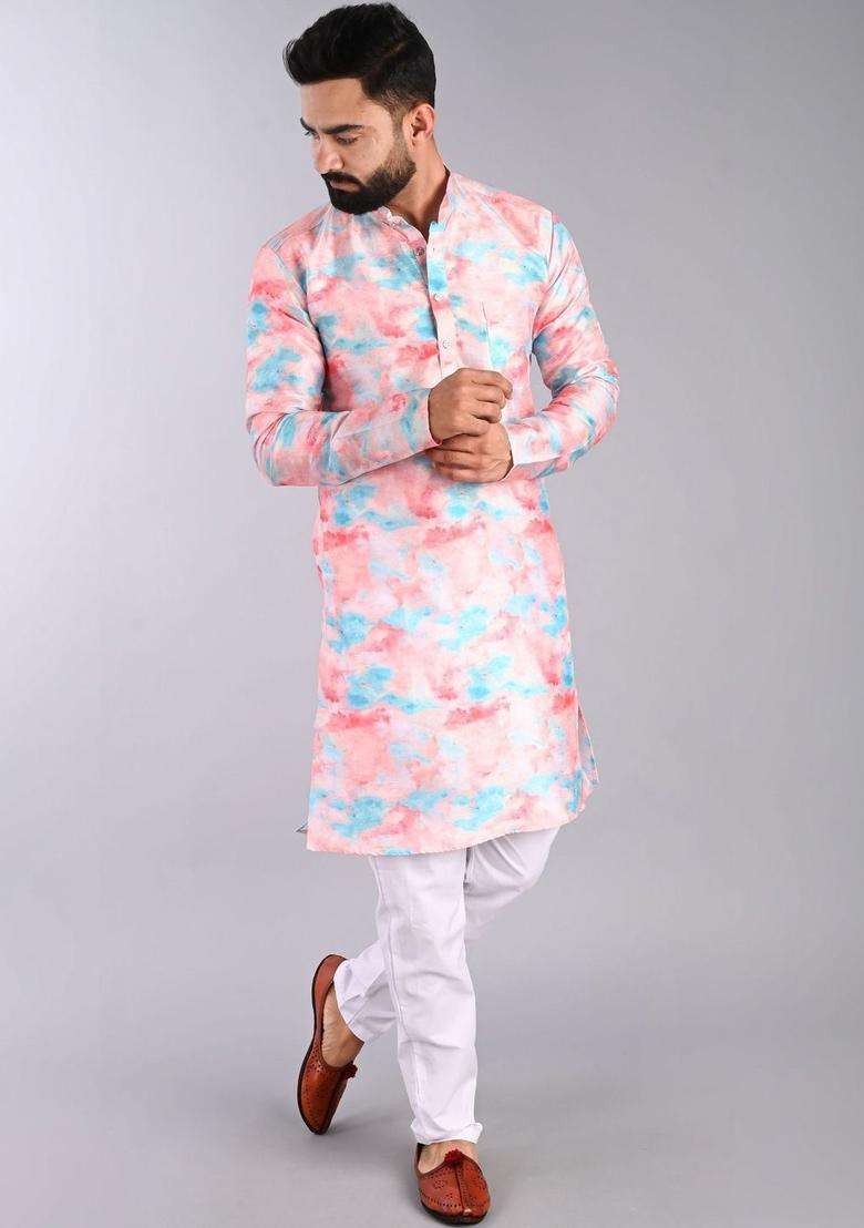 Multi Printed Cotton Kurta Set For Men - Indya