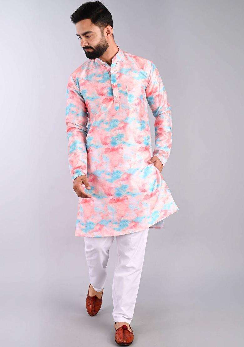 Multi Printed Cotton Kurta Set For Men - Indya