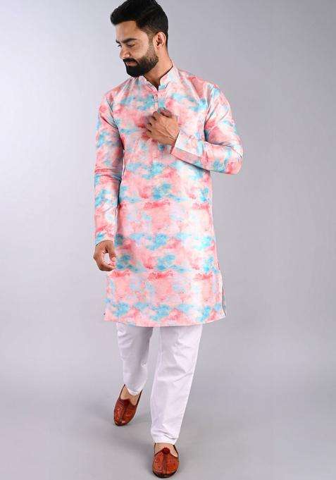 Multi Printed Cotton Kurta Set For Men