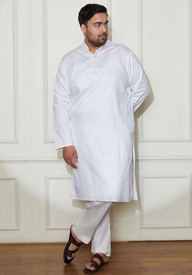 White Solid Cotton Kurta Set For Men