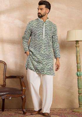 Multi Printed Silk Kurta Set For Men