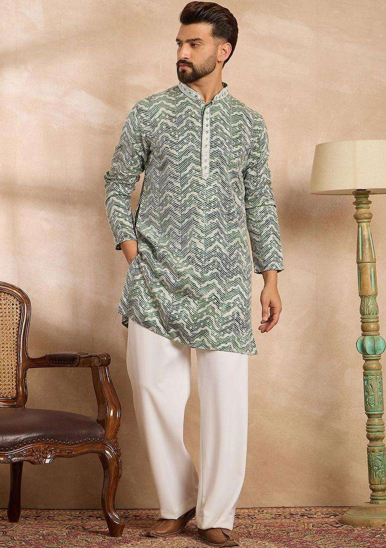 Multi Printed Silk Blend Kurta Set For Men - Indya