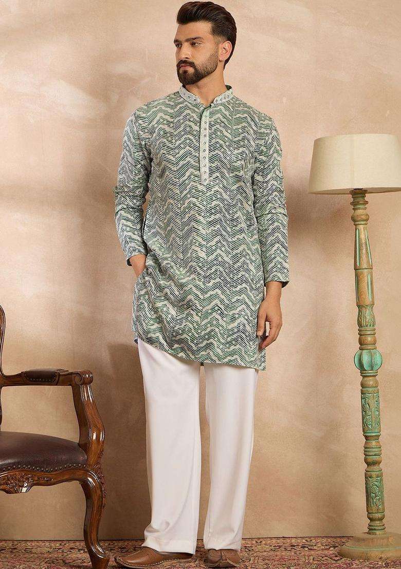 Multi Printed Silk Blend Kurta Set For Men - Indya